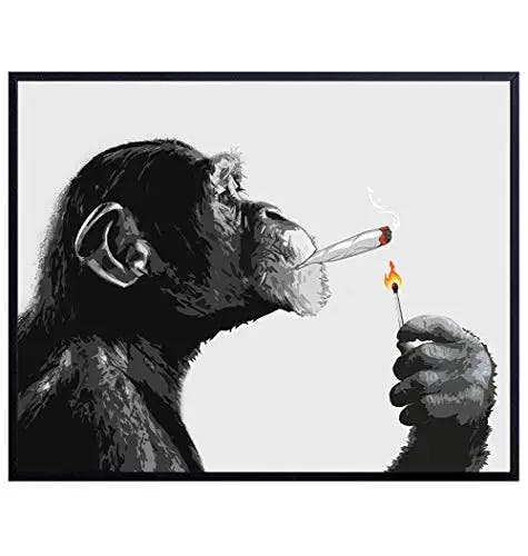 Chimp Smoking Marijuana - Dope Posters Wall Art - Weed Smoking Chimp - Dorm Room Decor - Pothead Cannabis Gifts - Stoner Room Decor - Ganja Chimp Smoking Blunt - 8x10 Poster Art Prints