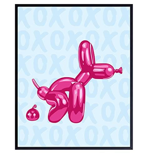 Funny Blue Bathroom Wall Art - Yellowbird Art & Design Bathroom Decor - Balloon Dog Minimalist Modern art Pop art Poster - Cute Aesthetic Room Decor - Preppy Room Decor - Pink VSCO Dorm Room Decor