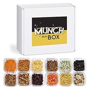 Munch In A Box Snack Care Package - Assorted Nuts and Dried Fruit Gift Box - Delicious Healthy Snacks for Office, Dorm, Home - Party and Holiday Gift Boxes - Variety of 12 Snacks