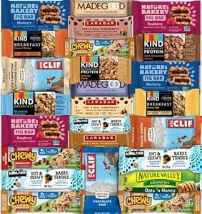 Snack Bars Variety Pack Bundle Sampler With Kind, natures bakery, Larabar, Clif & More (25 Count) In snack Lover Box